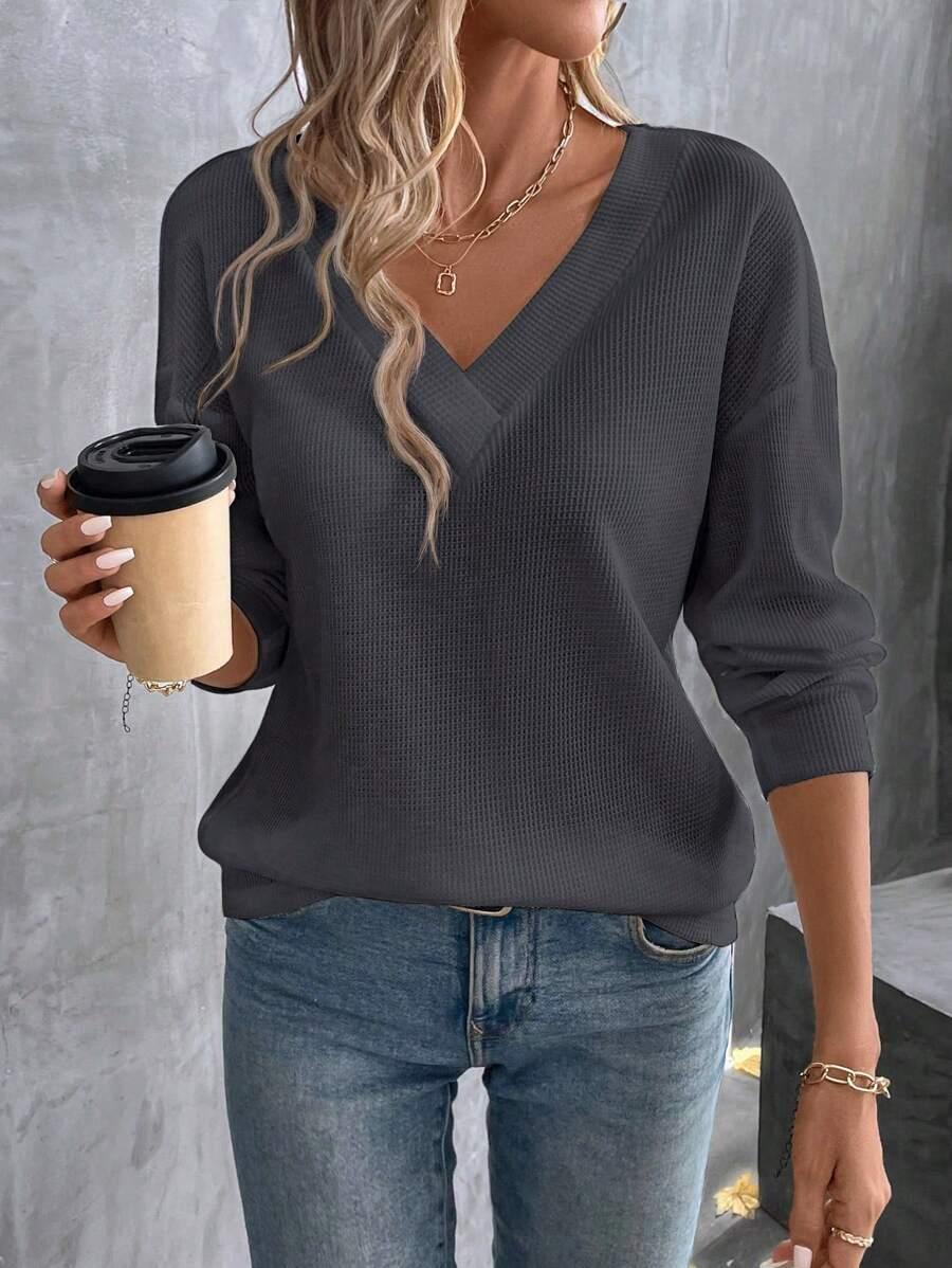 bluzka długi rękaw v neck 