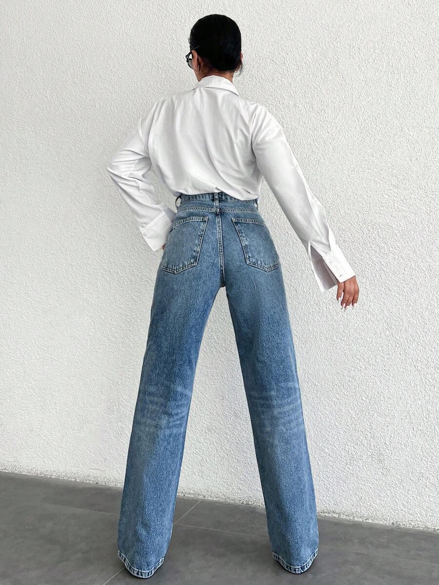 NIEBIESKIE SPODNIE JEANS WYSOKI STAN