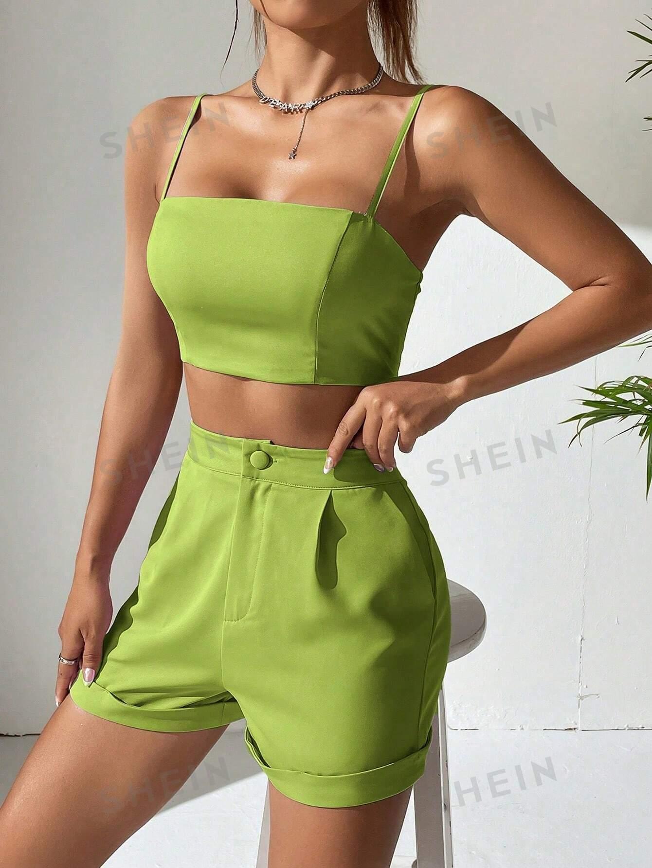 klasyczny zielony crop top na ramiączkach zamek