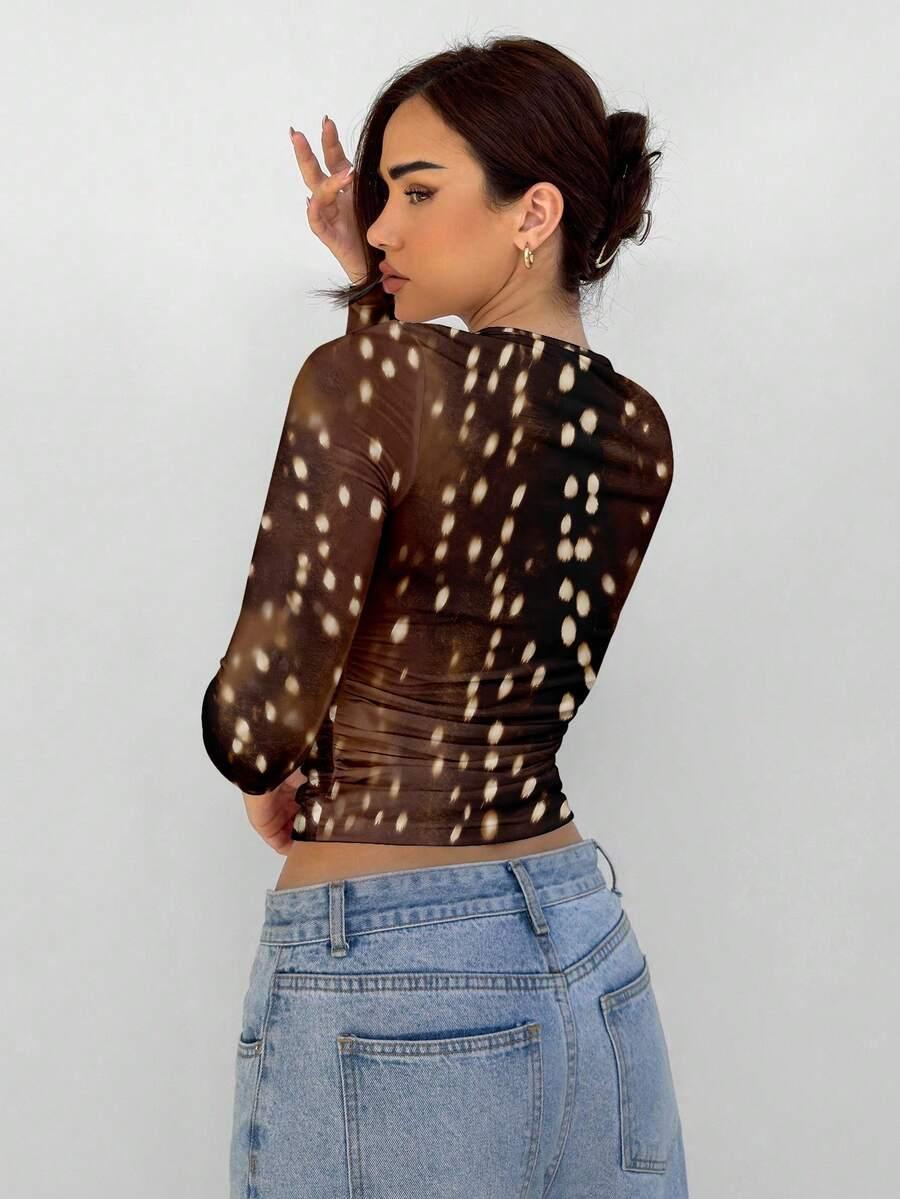 bluzka długi rękaw animal print