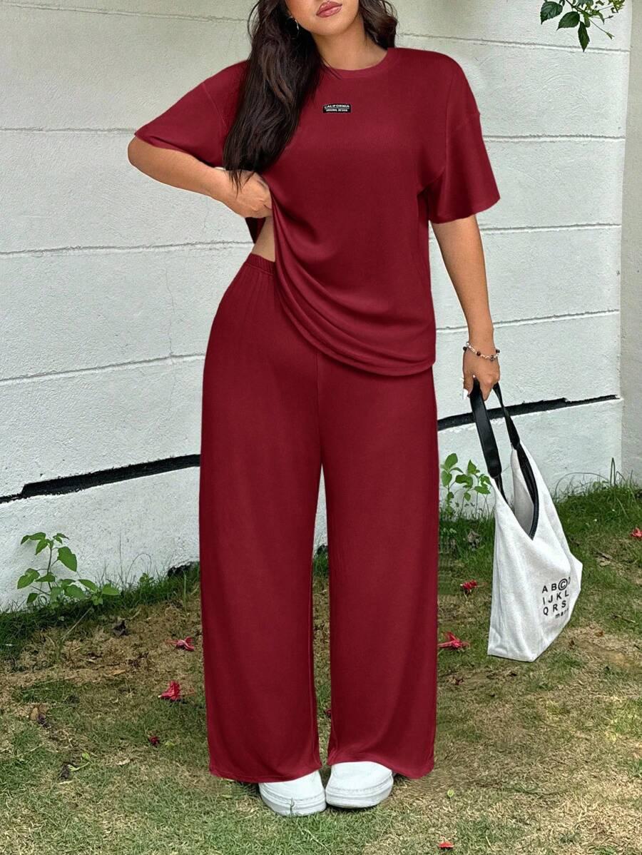 czerwony KOMPLET T-SHIRT SPODNIE