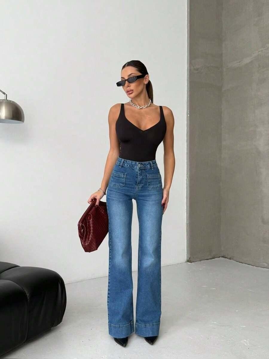 NIEBIESKIE SPODNIE JEANS kieszonki