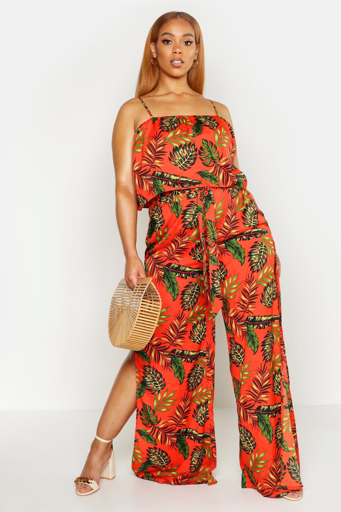 pomarańczowy crop top na ramiączkach tropical print