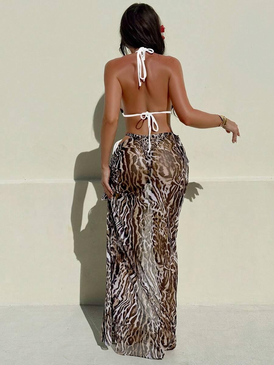 komplet DWUCZĘŚCIOWY STRÓJ KĄPIELOWY sarong animal print