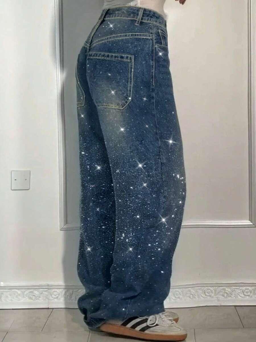 spodnie jeans zdobienie połysk