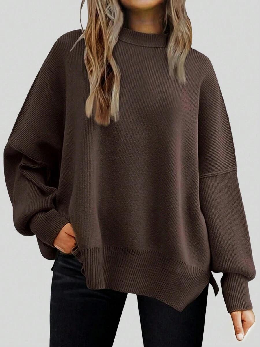 BRĄZOWY SWETER OKRĄGŁY DEKOLT 