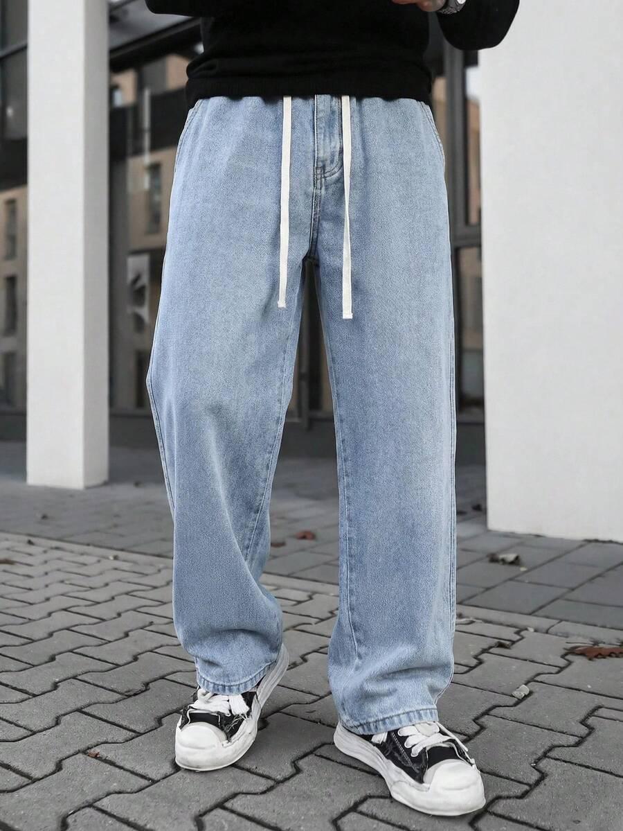 niebieskie proste spodnie jeans