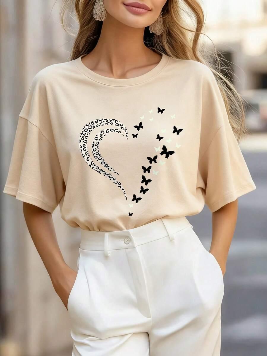 brązowy t-shirt nadruk