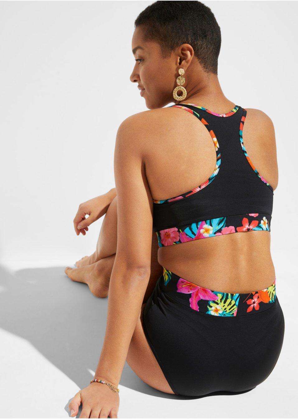 CZARNY DÓŁ OD BIKINI KWIATY