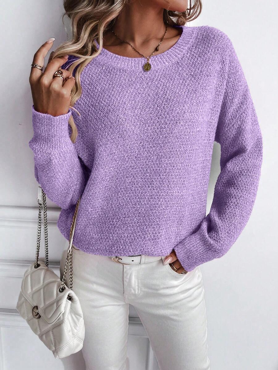 FIOLETOWY DZIANINOWY SWETER