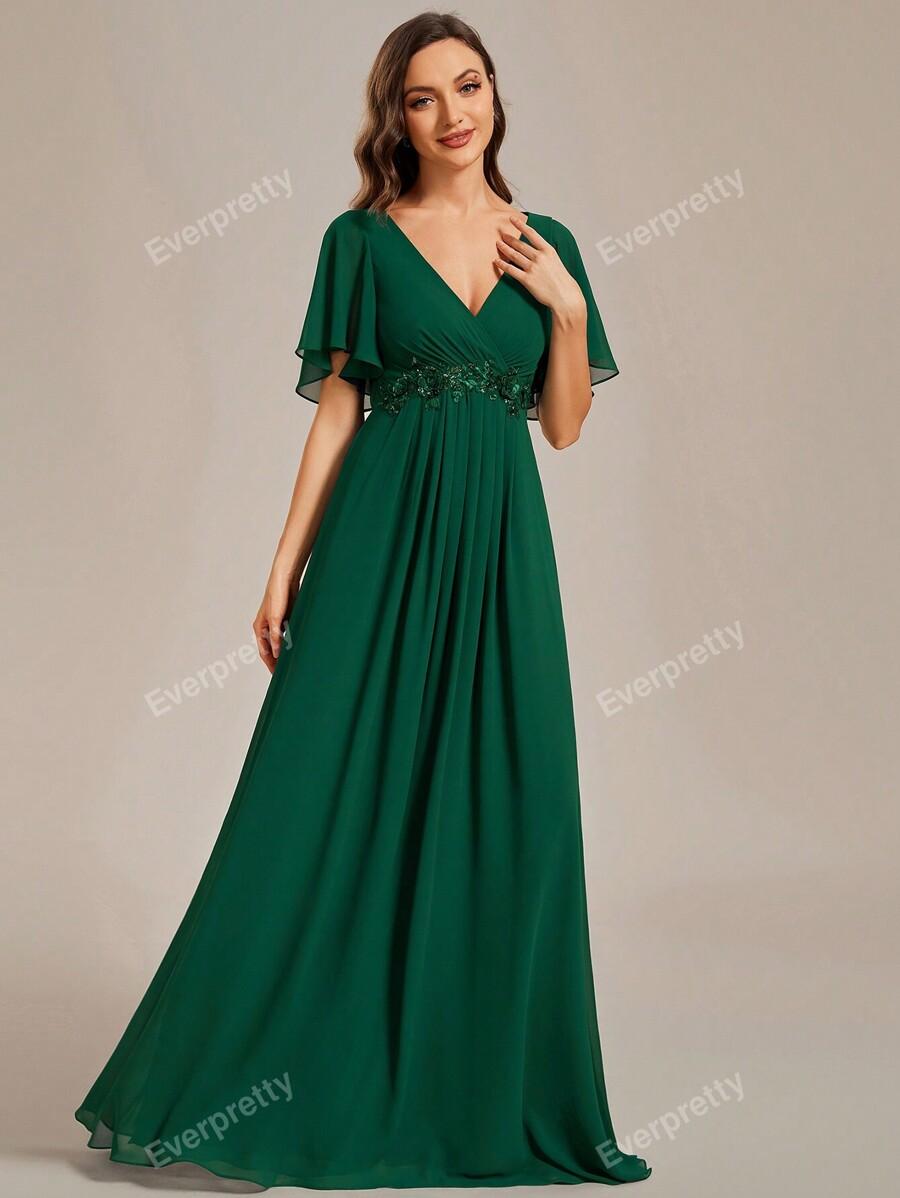 ZIELONA MAXI SUKIENKA V-NECK