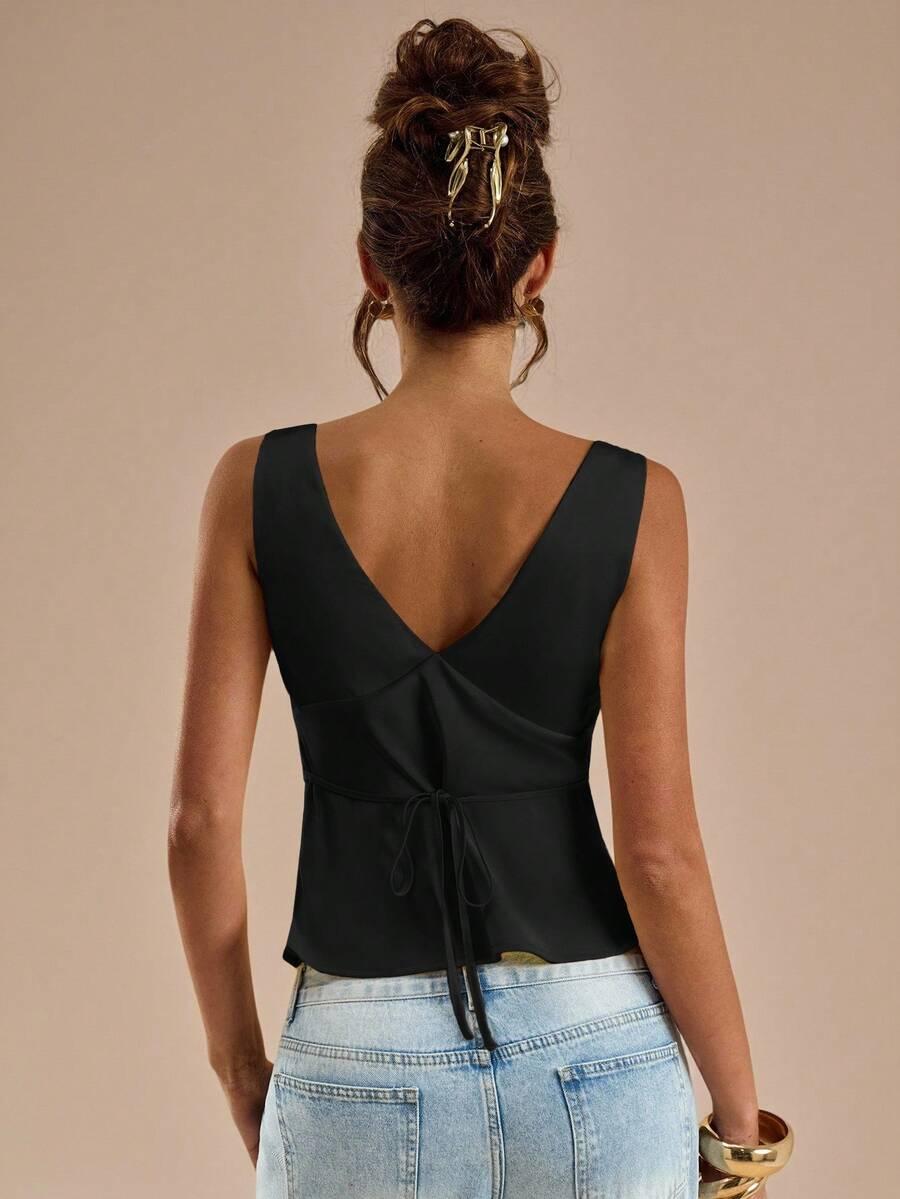 CZARNY SATYNOWY TOP