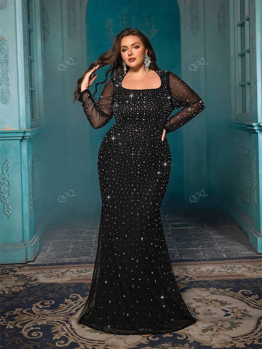 CZARNA MAXI SUKIENKA ZDOBIENIE