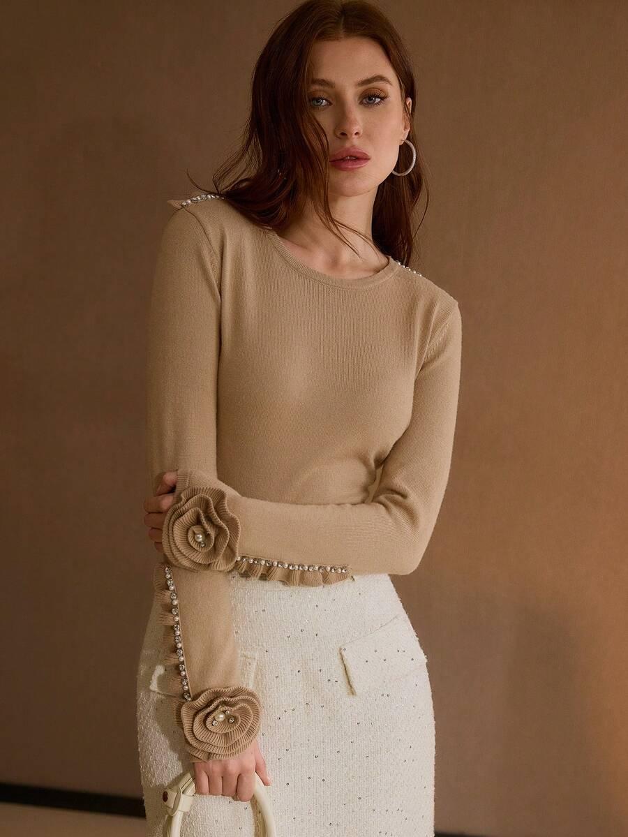 BEŻOWY SWETER ZDOBIENIE