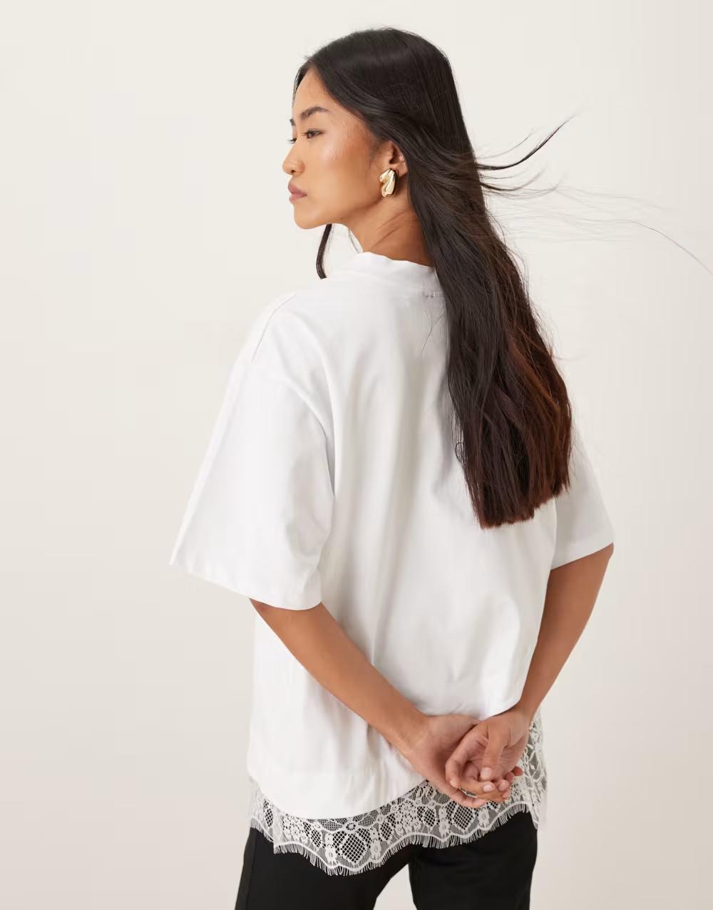 BIAŁY T-SHIRT KORONKA CASUAL