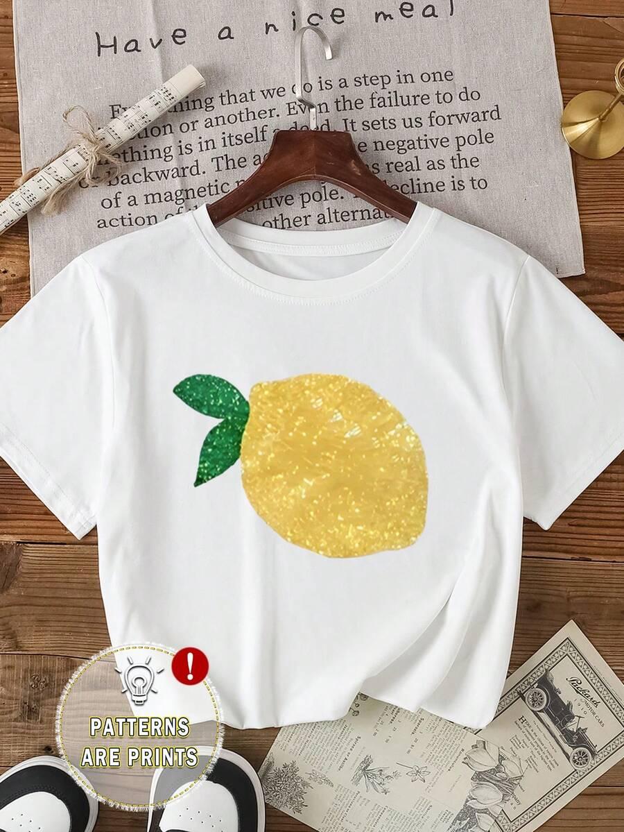 BIAŁY T-SHIRT NADRUK CYTRYNA