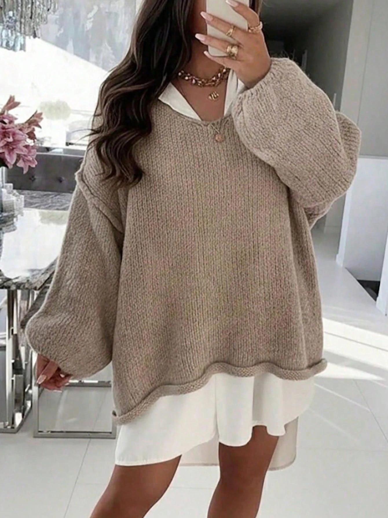 BEŻOWY SWETER OVERSIZE