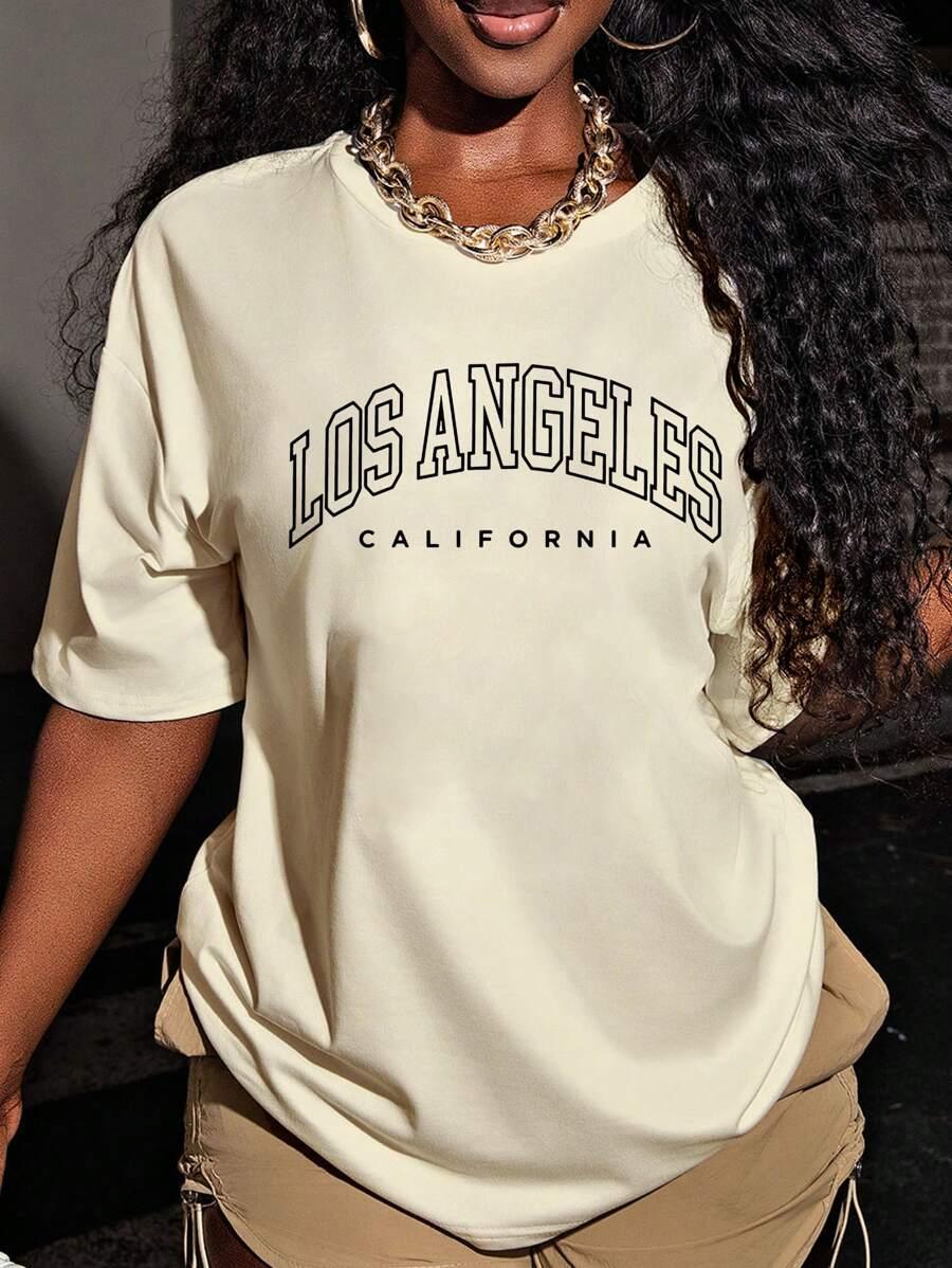 fioletowy t-shirt oversize napis los angeles
