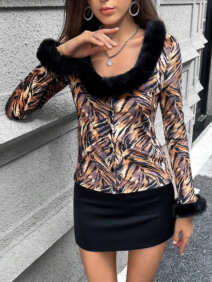 BLUZKA ANIMAL PRINT GUZIKI