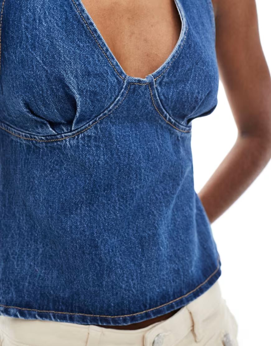 JEANSOWY TOP ODKRYTE PLECY 