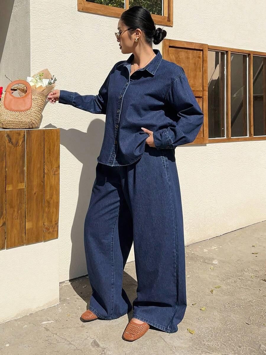 granatowa koszula jeans długi rękaw casual