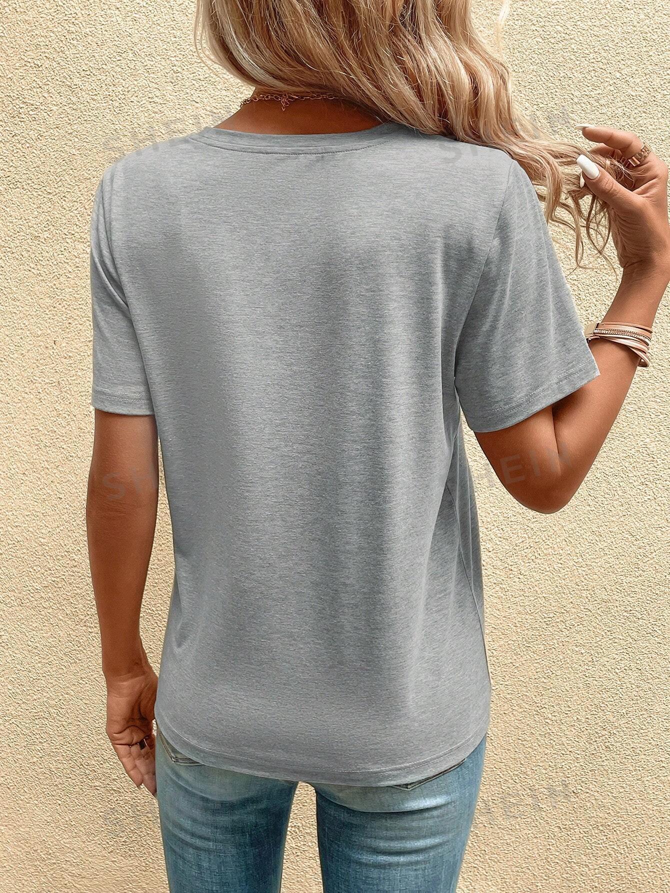 SZARY T-SHIRT NADRUK 