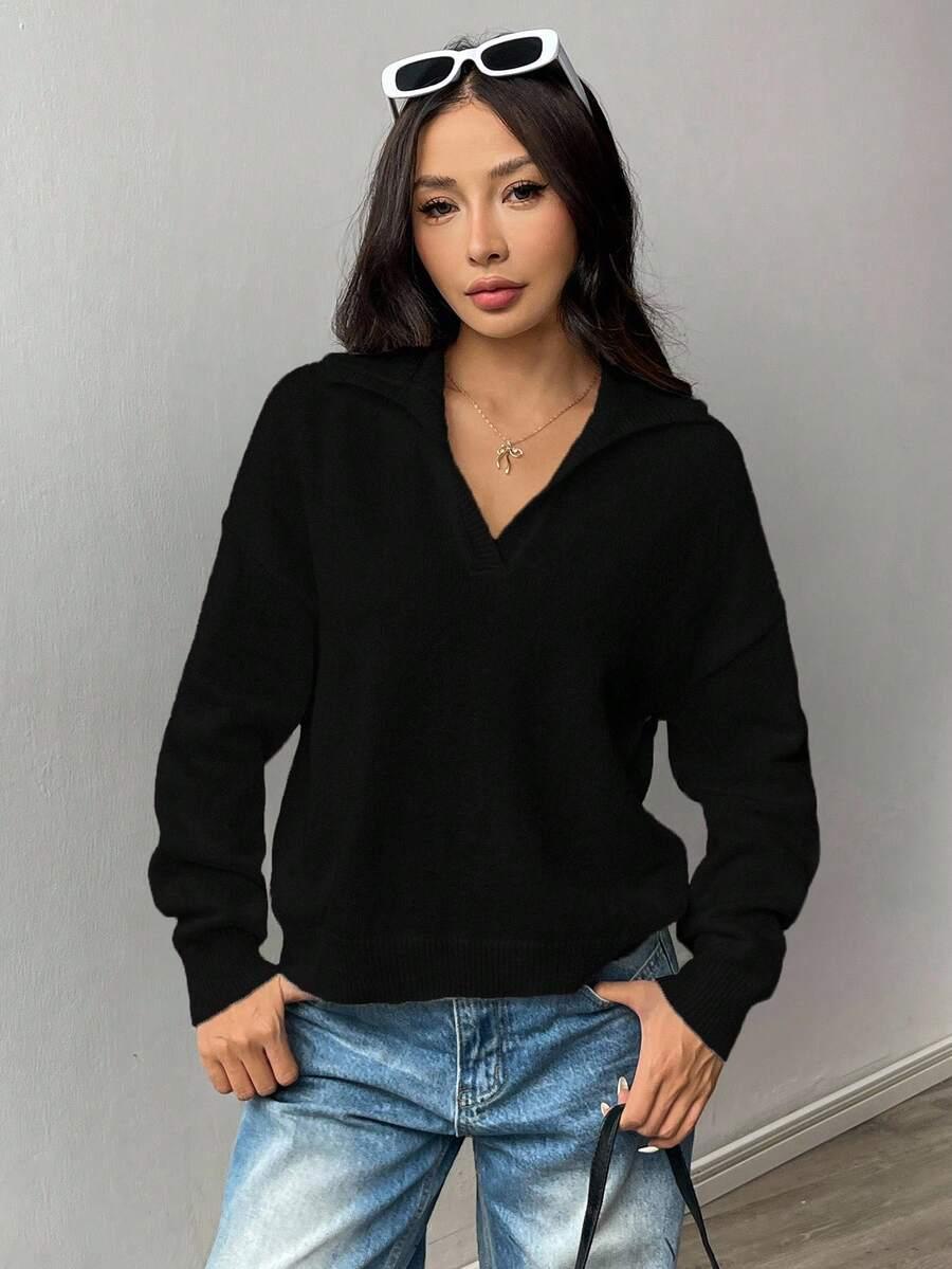 CZARNY SWETER V-NECK