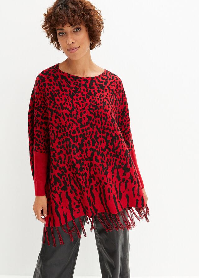 SWETER PONCHO W ANIMALISTYCZNY DESEŃ