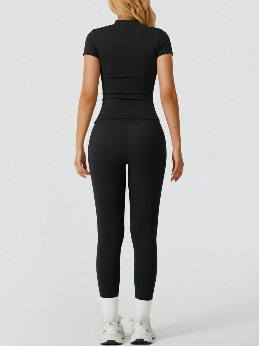 CZARNY KOMPLET TOP LEGGINSY 