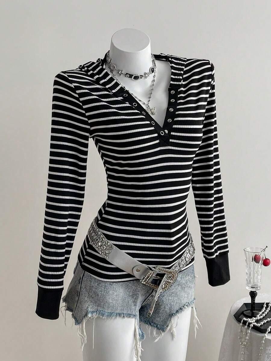 PRĄŻKOWANA BLUZA Z DZIANINY W SEREK 