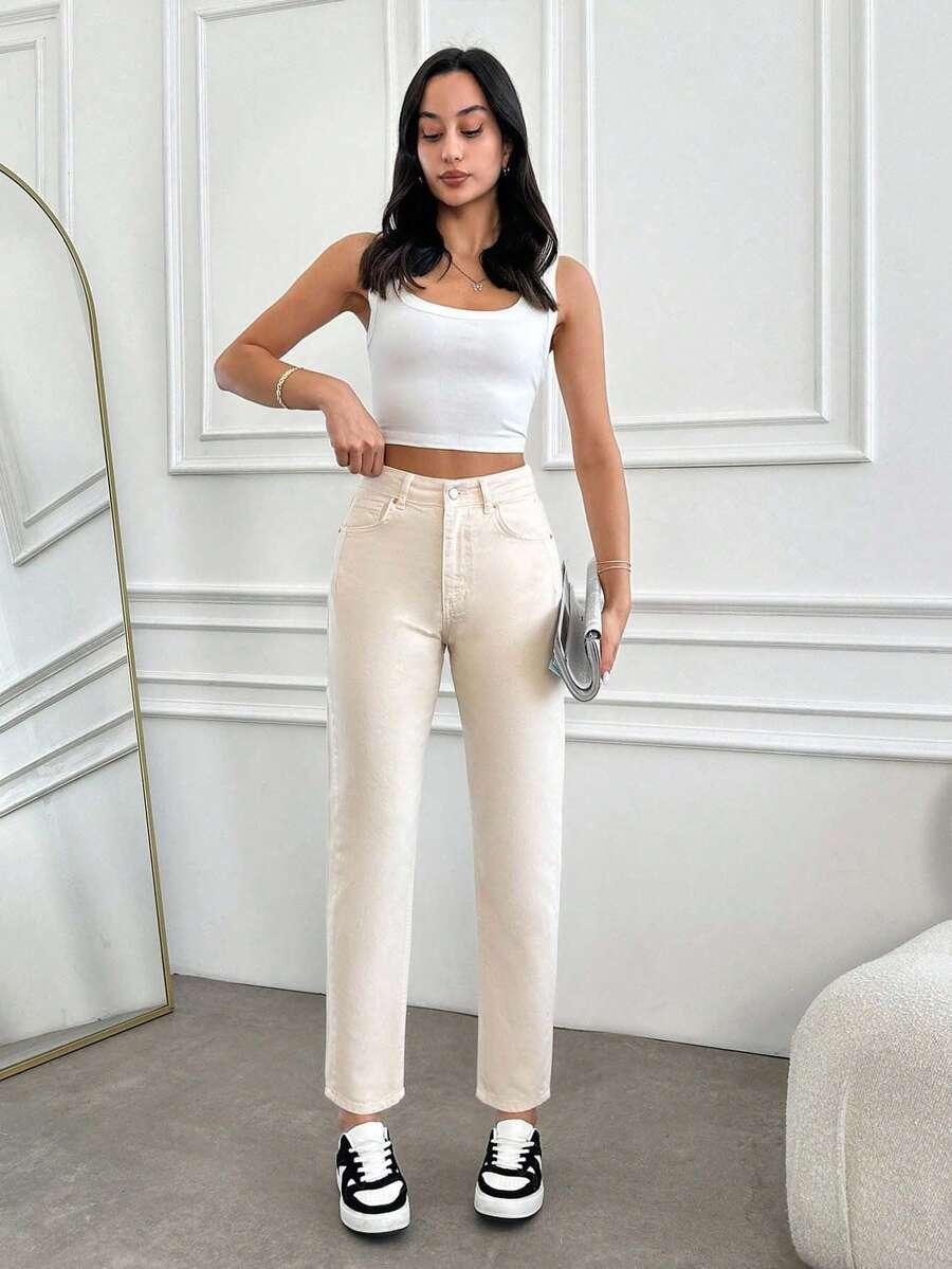 spodnie mom jeans wysoki stan