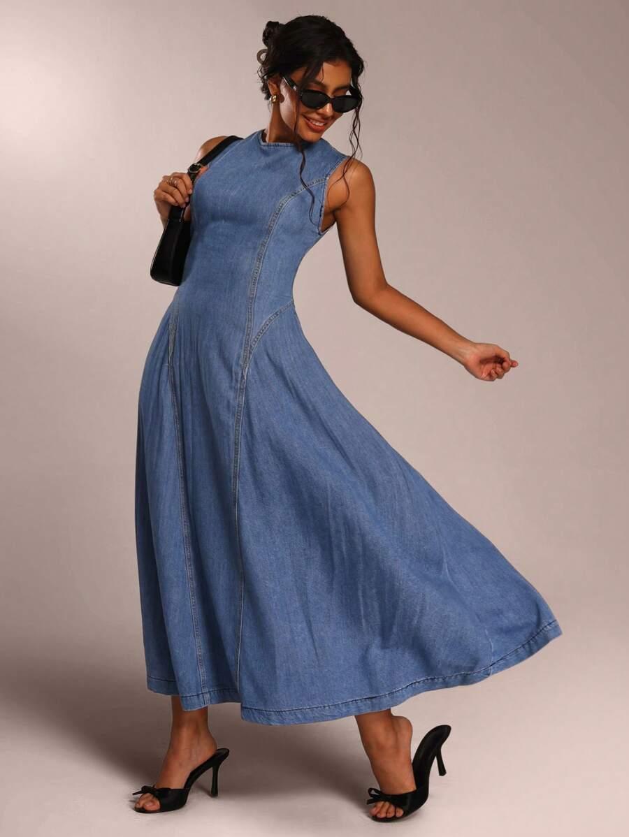 NIEBIESKA MAXI SPÓDNICA JEANS 