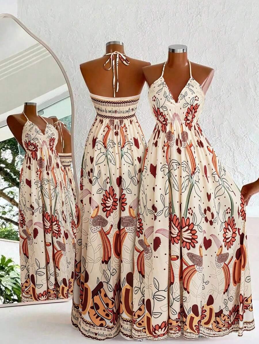 sukienka maxi wiązanie print