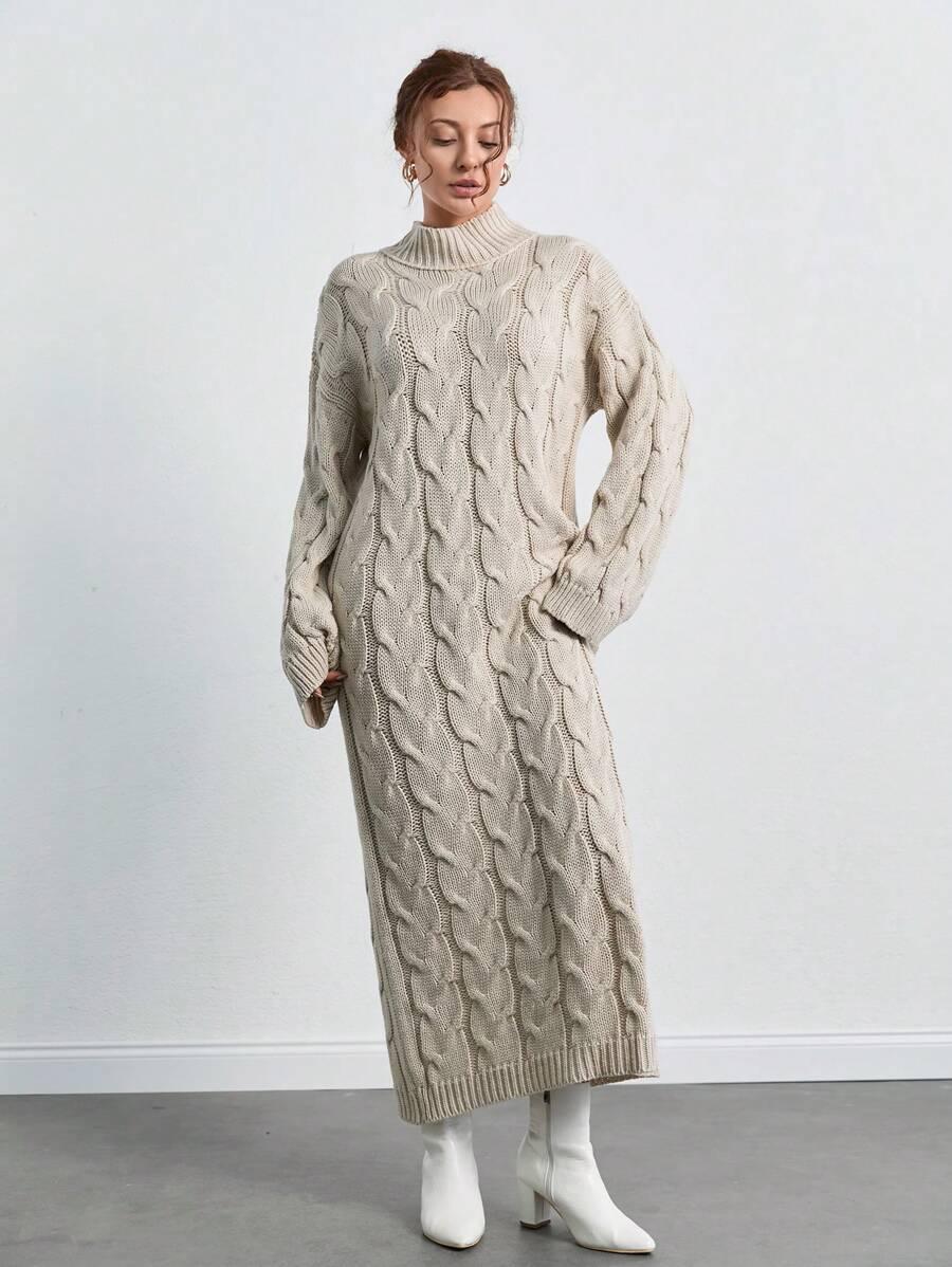beżowa maxi sukienka dzianina oversize