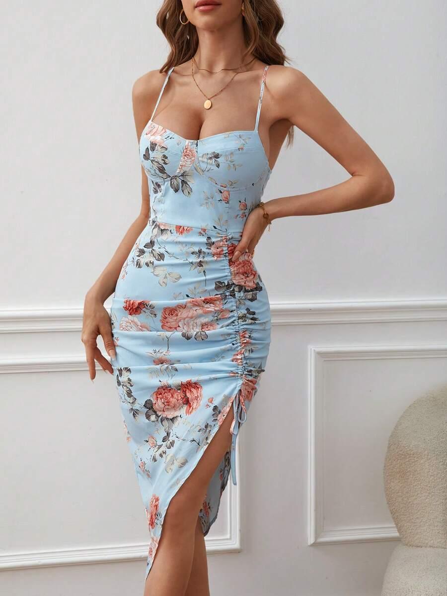 niebieska sukienka print