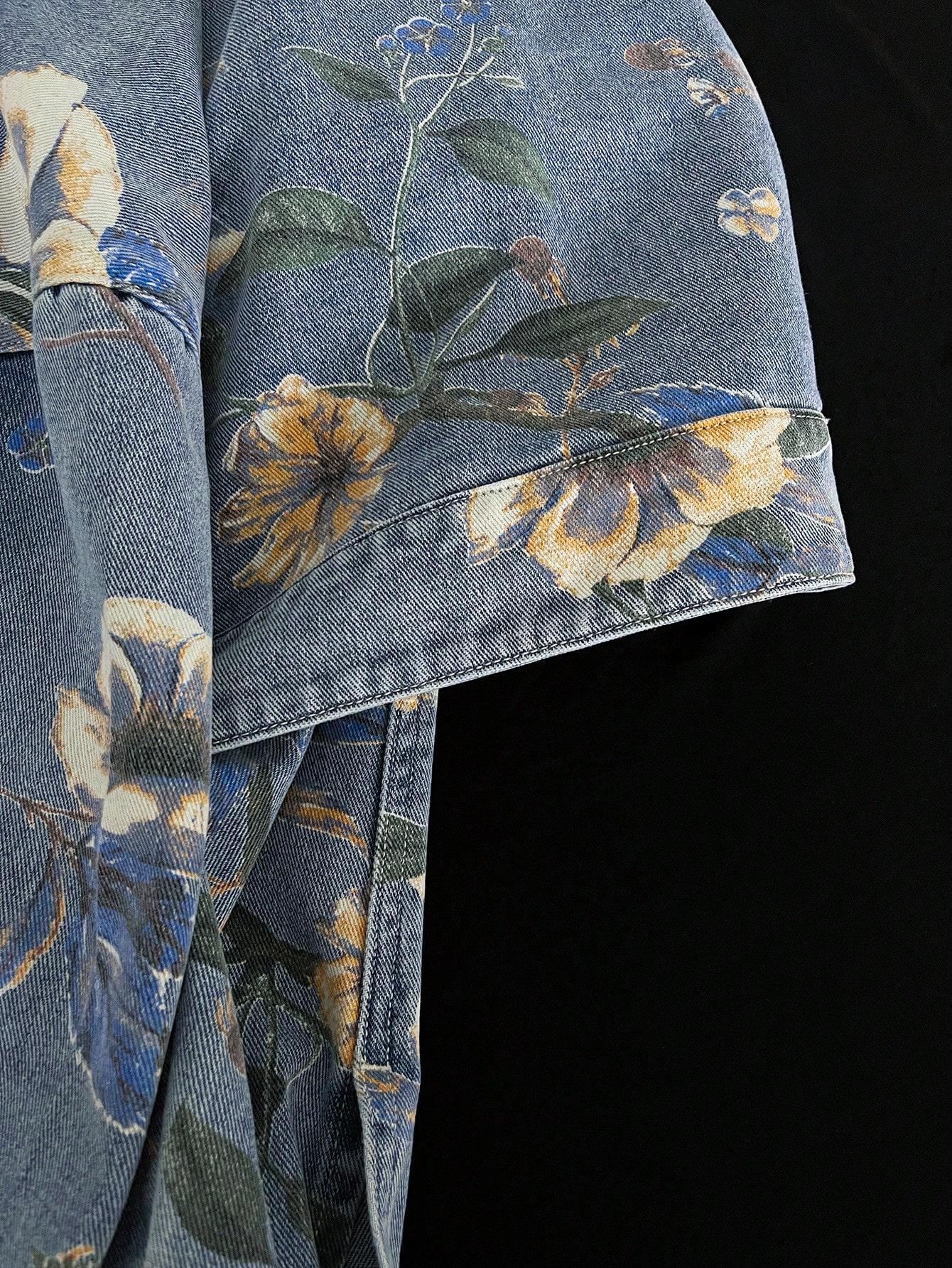 kurtka jeans wzór kwiaty