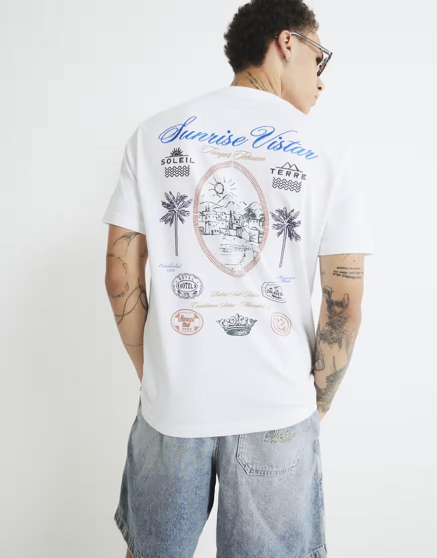 BIAŁY T-SHIRT OKRĄGŁY DEKOLT NADRUK