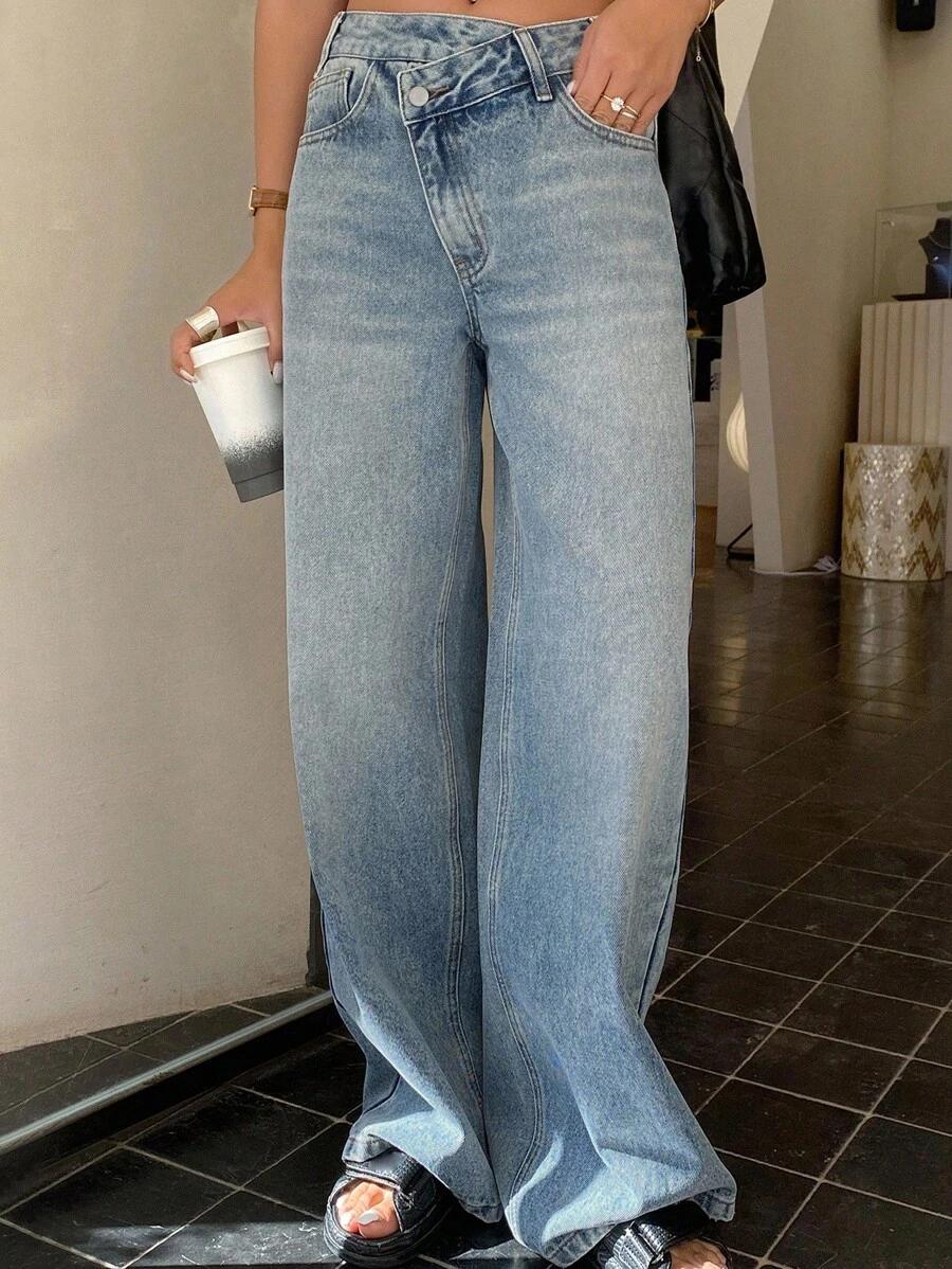 PROSTE SPODNIE JEANS ASYMETRIA