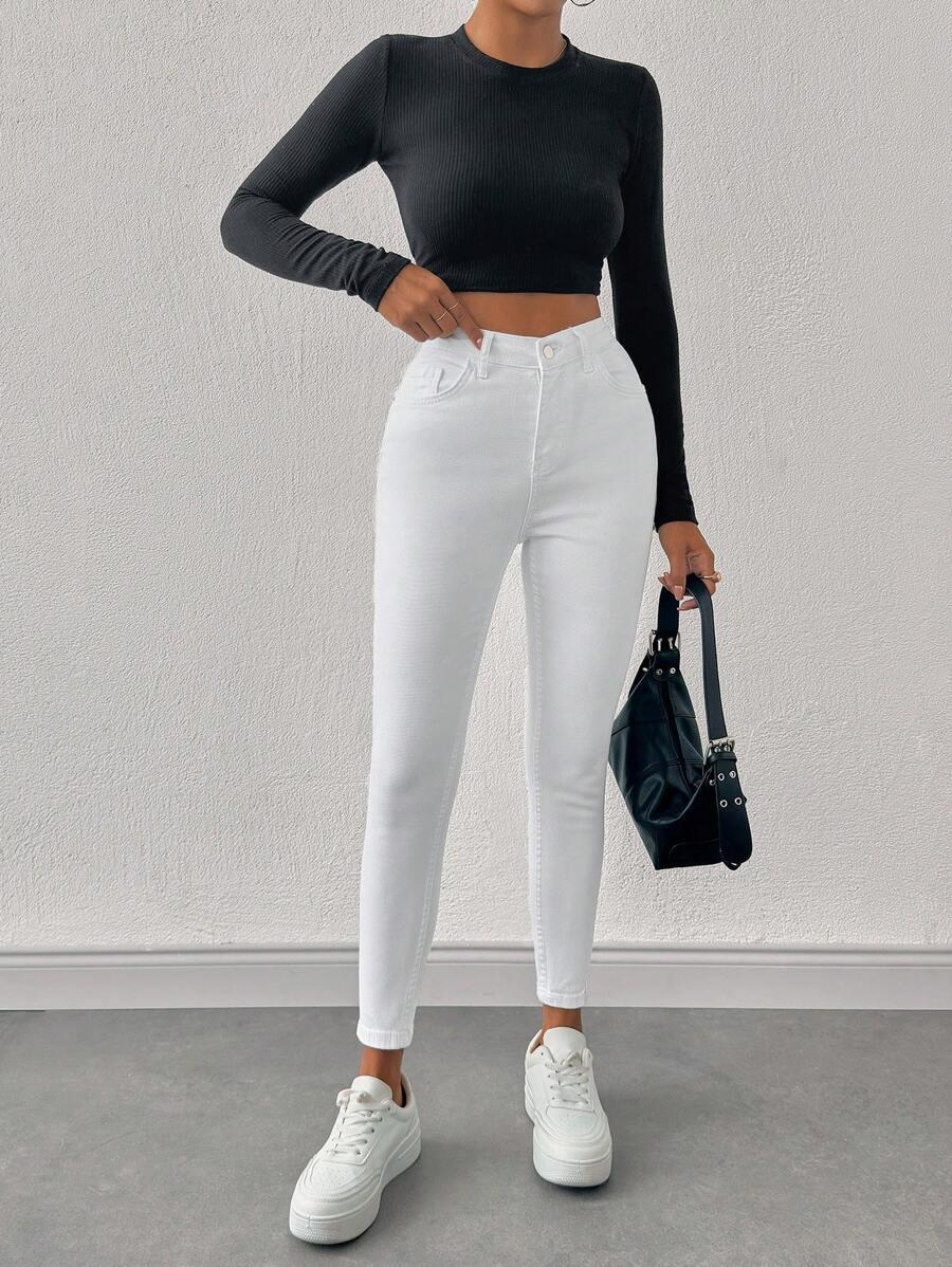 BIAŁE SPODNIE rurki JEANS