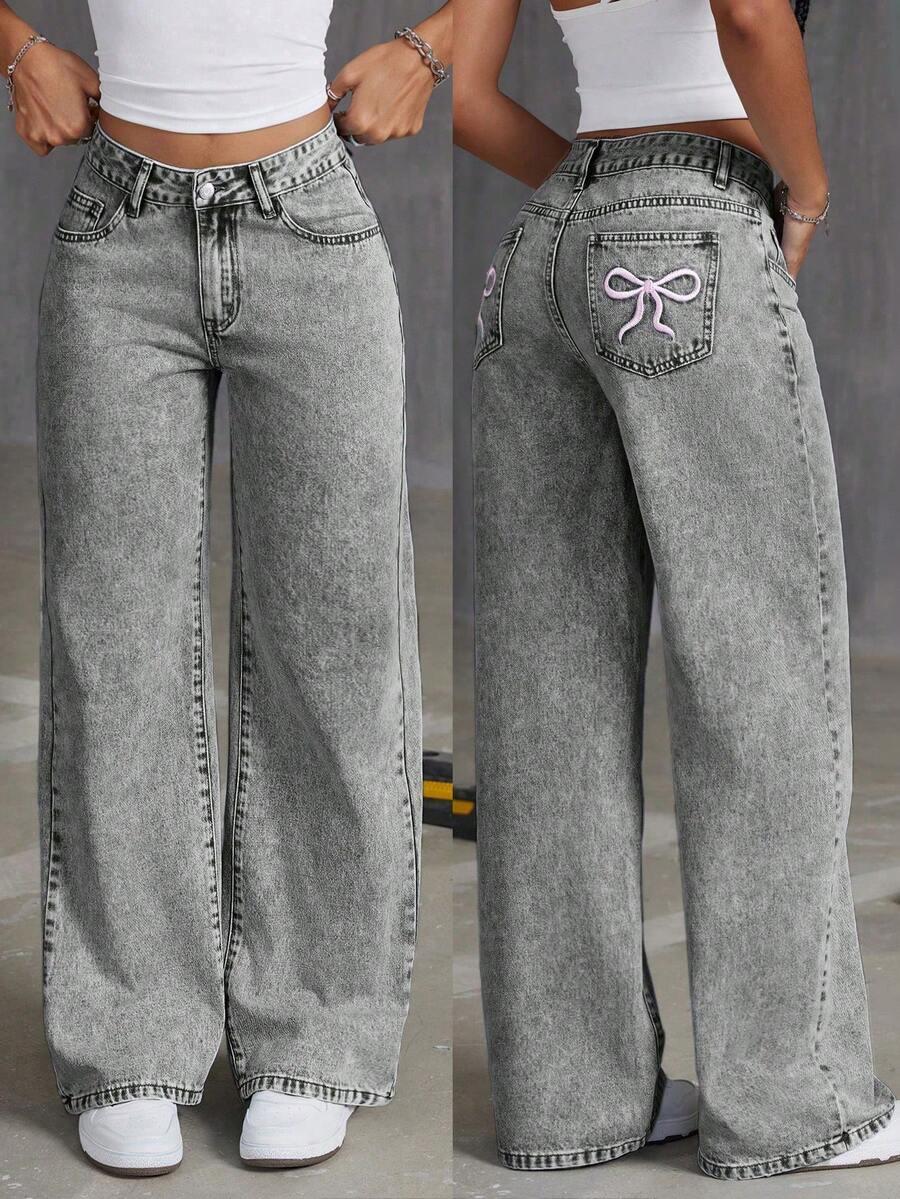 spodnie jeans haft