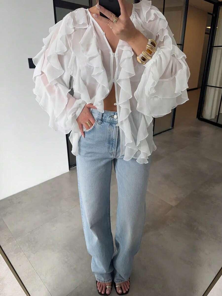 BIAŁA KOSZULA FALBANY