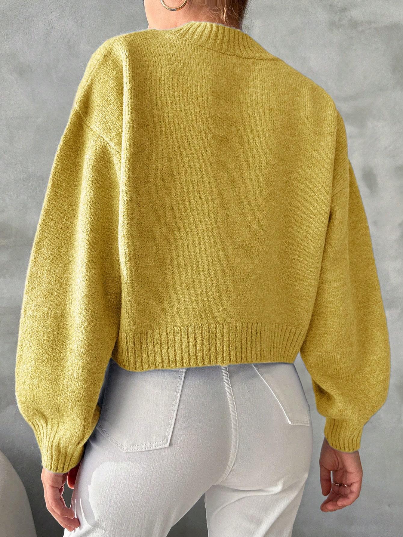 klasyczny gładki żółty sweter stójka dzianina długi rękaw