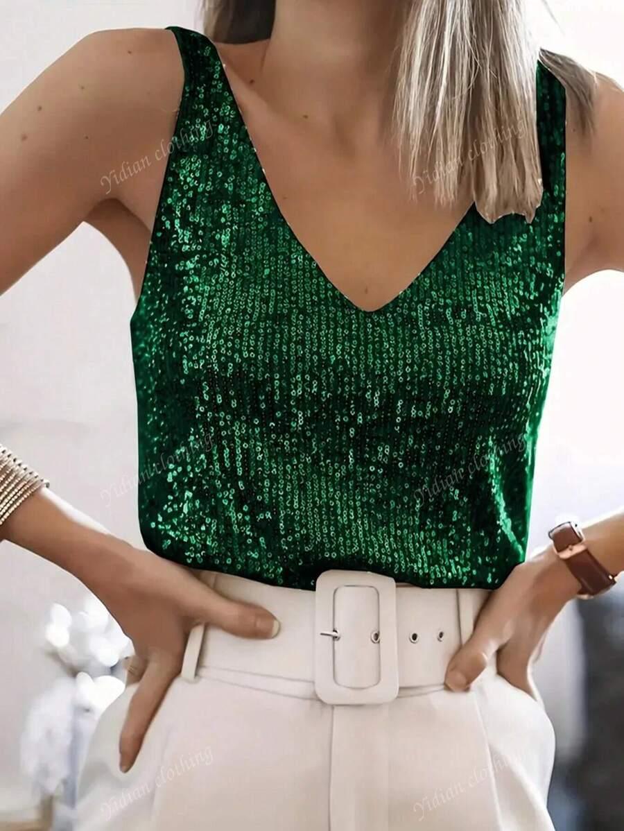 ZIELONY TOP CEKINY