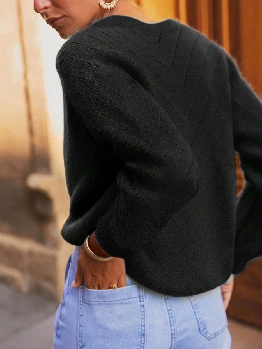  CZARNY SWETER V-NECK GUZIKI