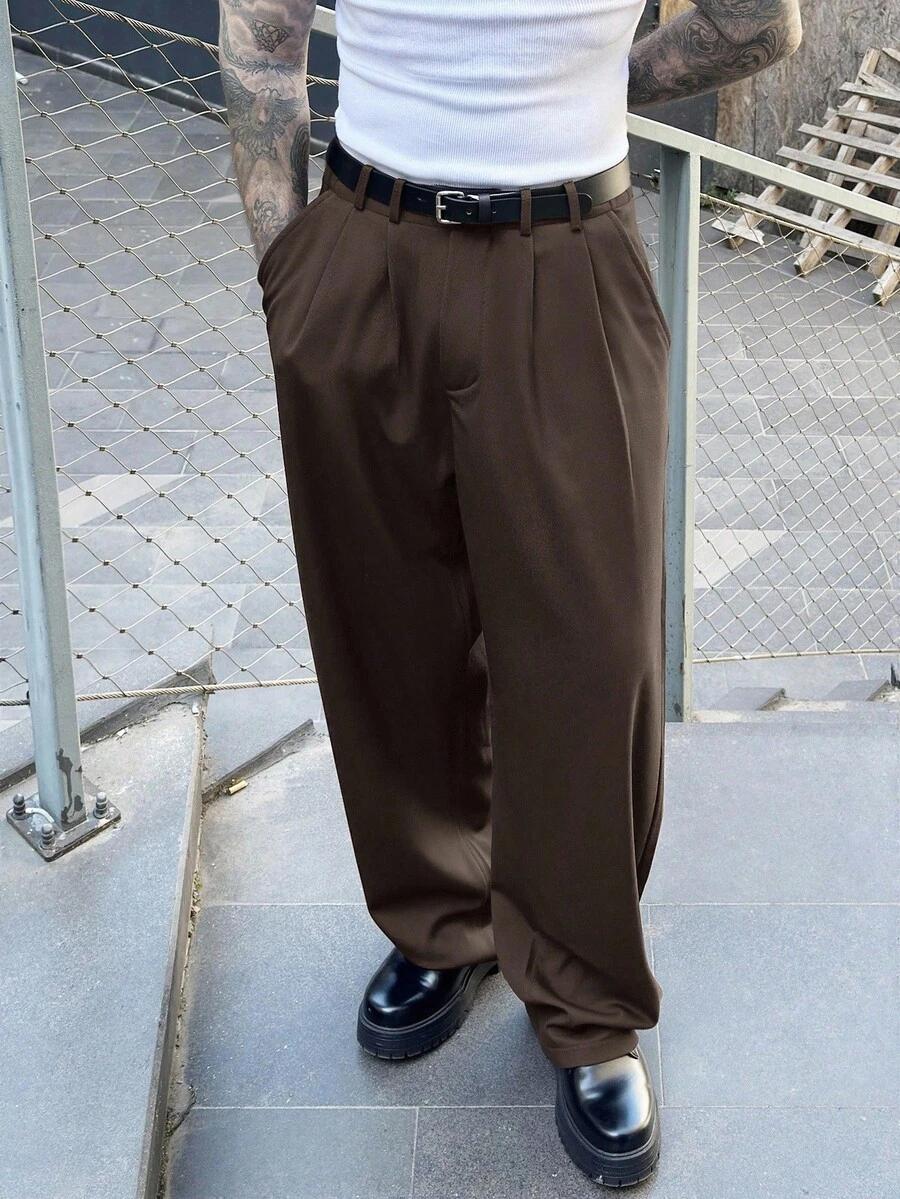 brązowe spodnie kieszenie casual