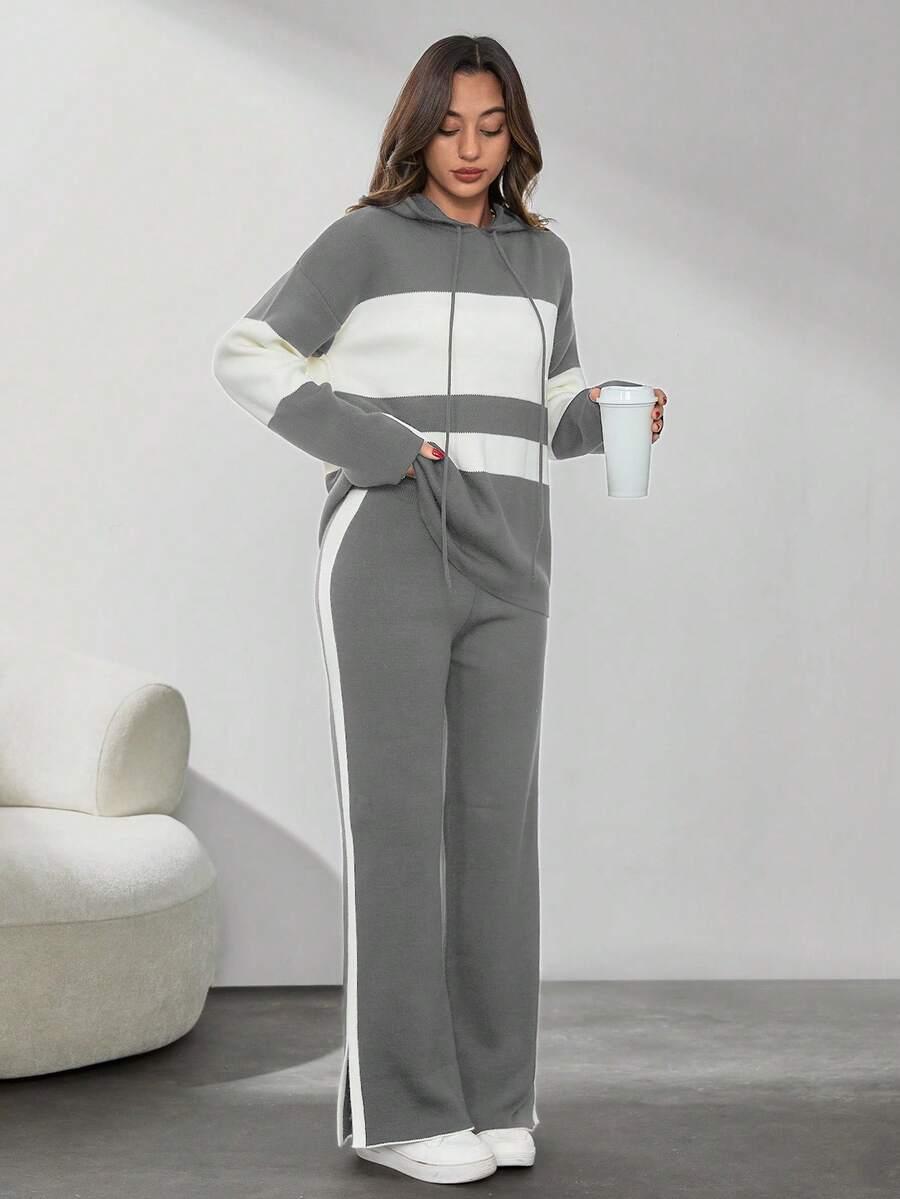 DZIANINOWY KOMPLET SWETER SPODNIE
