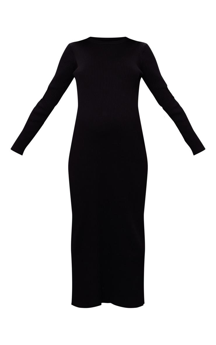 czarna dzianinowa ciążowa maxi sukienka prążki