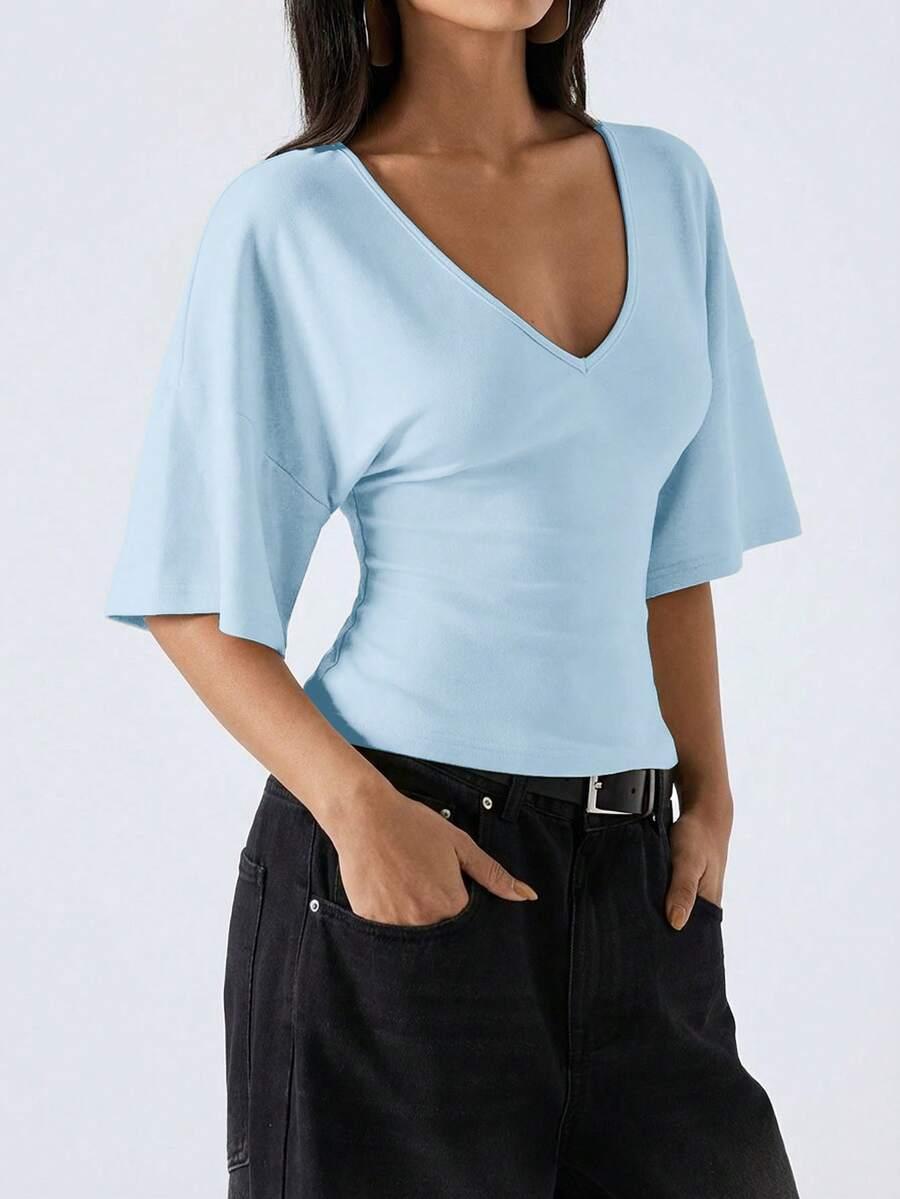 NIEBIESKA BLUZKA V-NECK