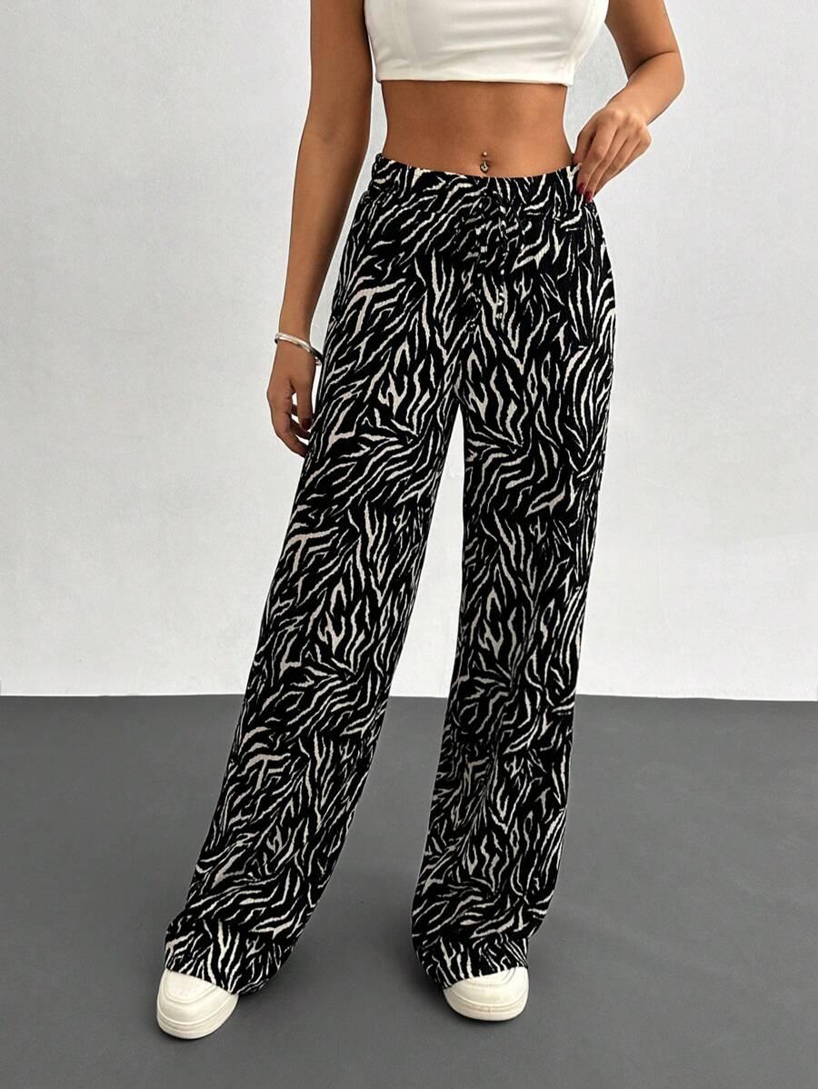 spodnie szeroka nogawka animal print