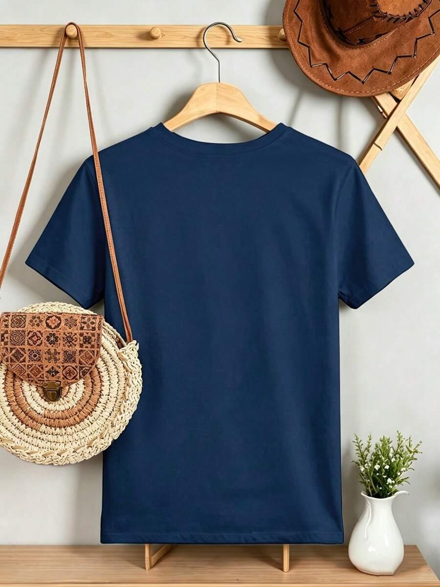 T-SHIRT DAMSKI OKRĄGŁY DEKOLT Z NADRUKIEM